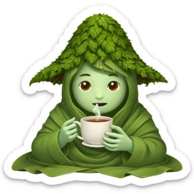 moss spirit bundled in vine blanket sipping night tea sticker