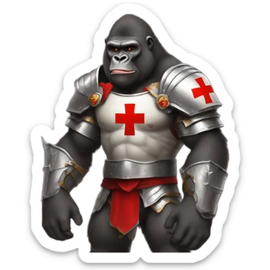Buff Gorilla wearing a Knight Crusader armor with the holy red Cross sticker