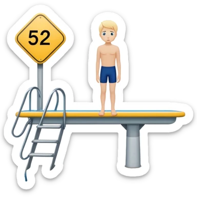 A person standing at the edge of a diving board, looking nervous. Below them is a pool of water labeled “Confidence.” Instead of hesitating, they count 5-4-3-2-1 and jump in, representing taking action despite fear.  sticker