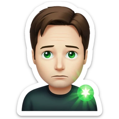 Mulder from the x-files is looking very very worried (not trusting anyone today). A transparent green beam of light from a UFO illuminates him. sticker