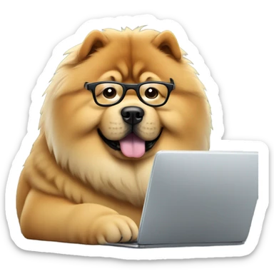 chow chow with glasses working on computer sticker