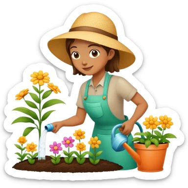 person watering flowers in a garden, happy and caring sticker