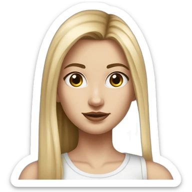 caucasian woman, with long straight hair, blonde hair, brown eyes, white tank top, gray tight mini skirt, black shoes, hyperrealist drawing sticker