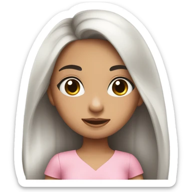 cute girl with long black hair no bangs and long eyelashes wearing a pink dress sticker