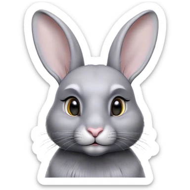 Cinematic Noble Grey Rabbit Portrait Emoji, Poised and regal, with a compact, graceful build and a smooth, elegant grey fur, long, delicate ears and deep-set soulful grey eyes, Simplified yet sharp and sophisticated features, highly detailed, glowing with a soft, dignified glow, high shine, intelligent and serene, stylized with an air of refined subtlety, focused and attentive, soft glowing outline, capturing the essence of a watchful and confident companion, so majestic it feels as though it could hop out of the screen with effortless authority! sticker