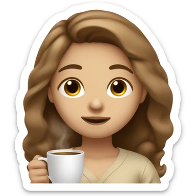 Long brown hair girl in beige pyjamas with sipping coffee eyes closed sticker