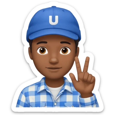 Emoji of a young man with dark hair, wearing a blue cap and a white flannel shirt, the young man is making a "like" gesture with his right hand sticker