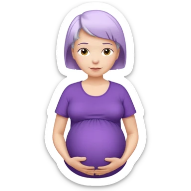pregnant older women with purple shirt, white very short hair, head neck and abdomen only sticker
