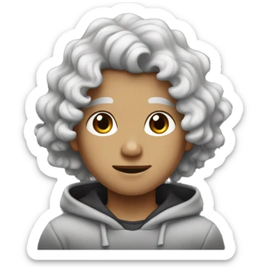 white boy with black wavy curls black eyes with grey hoodie  sticker