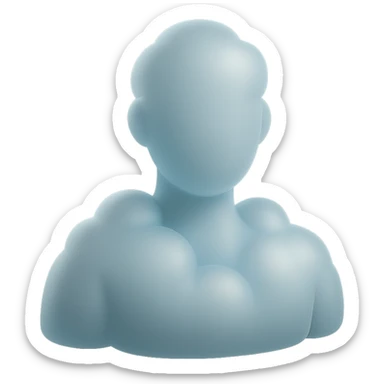shoulder-up person fully made of white fluffy convex clouds, matte glass style, no background sticker