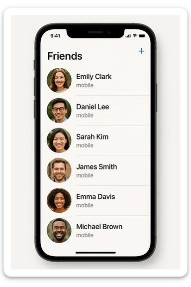 Front screen of the phone with friends' contacts sticker