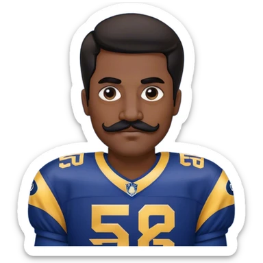 Chill guy in LA Rams jersey  with nu.ber 52. Black hair black mustache.  sticker