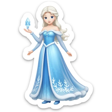 An ice Snow Maiden character, full body, standing in side view, made of translucent ice, winter fairy tale style. sticker