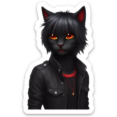 Anthro Edgy Cool Beautiful Black Cat-Fursona with Emo Hair-bangs with Red Streaks sticker