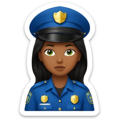 Female POLICE IN green, long black hair, brown skin sticker