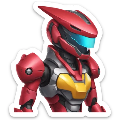 a Genesect-Raptor-Fakémon-Medabot-—hybrid with a futuristic visor-helmet and a suit full body sticker