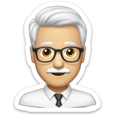 Profesor sin gafas con bata blanca, de 60 años, de barba corta y blanca y pelo blanco sticker