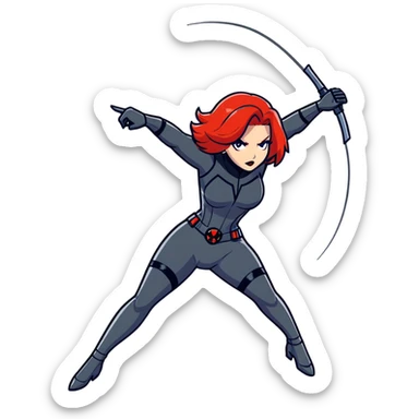 Black Widow superhero from Avengers in action pose, red hair, black suit sticker