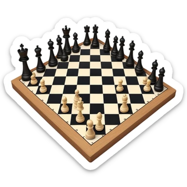 A chessboard with a few strategically placed pieces, including a king, queen, and pawns. The scene highlights the classic black and white squares of the board, emphasizing strategy and thoughtfulness in the game of chess. sticker