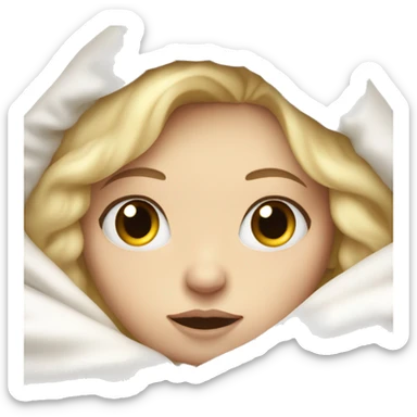 Pale Girl with blonde hair laying down cozy in a white blanket sticker