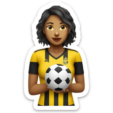 Futbolista chica con balon y camiseta a rayas amarillas y negras sticker