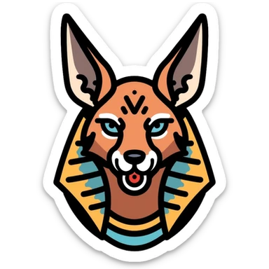 Egyptian god Anubis with jackal head, headdress, collar sticker