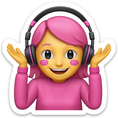 Create a pink happy emoji who listens to music sticker