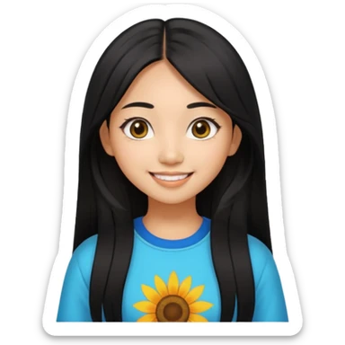 20 yr old asian woman hair trendy clothes center part big eyes big smile tanned skin straight black hair hippie part hair  sticker