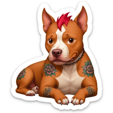 very tattoed pitbull dog with red spky hair sticker