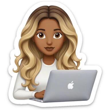 Chica morena cabello largo con ondas balayage rubio con MacBook  sticker