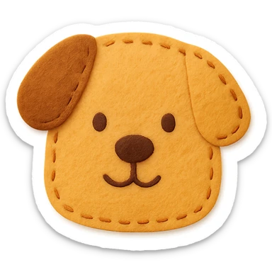 <StylePrompt>
  <Name>Minimal Felt Appliqué Icon</Name>
  <Description>
    A soft, handcrafted felt icon style with lightly padded forms, simple shapes, and clean outlines. Features slightly more visible stitching for tactile charm while maintaining a low-detail aesthetic.
  </Description>
  <VisualProperties>
    <Material>Felt</Material>
    <Texture>Soft, matte surface with subtle fiber detail</Texture>
    <Stitching>
      <Type>Threaded edge stitch</Type>
      <Color>Muted orange or warm brown</Color>
      <Pattern>Evenly spaced running stitch around edges</Pattern>
      <Thickness>Medium (approximately 10% more pronounced than minimal)</Thickness>
      <Contrast>Moderate (stitch color clearly distinct from base felt)</Contrast>
    </Stitching>
    <Padding>Low to moderate—slightly raised but not deeply dimensional</Padding>
    <Edges>Smooth and rounded with clean curves</Edges>
    <ColorPalette>
      <Primary>Warm yellows, oranges, and browns</Primary>
      <Accent>Dark brown for facial features</Accent>
      <Background>Neutral off-white or soft beige</Background>
    </ColorPalette>
  </VisualProperties>
  <FacialFeatures>
    <Eyes>Small round dots</Eyes>
    <Nose>Simple oval or triangle</Nose>
    <Mouth>Minimal curved line or none</Mouth>
    <DetailLevel>Low</DetailLevel>
  </FacialFeatures>
  <Rendering>
    <Lighting>Soft and diffused</Lighting>
    <Shadows>Subtle, barely visible</Shadows>
    <Perspective>Front or side profile, flat angle</Perspective>
  </Rendering>
  <Applicability>
    <SubjectType>Animals, symbols, objects</SubjectType>
    <OutputFormat>Icon, patch, or sticker</OutputFormat>
  </Applicability>
</StylePrompt>

{subject} = dog sticker