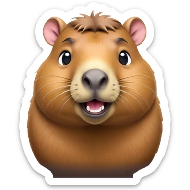 Cinematic Comical Capybara Portrait Emoji, Head tilted dramatically with an exaggeratedly amused expression, featuring a robust, rounded build and a distinct capybara face with a broad snout and quirky, small ears, rendered with lifelike soft fur and wide, comically expressive eyes brimming with playful disbelief; high shine, dramatic yet playful, styled with an air of cheeky mischief, soft glowing outline, capturing the essence of a spirited and over‐the‐top capybara that looks ready to side‐eye its way into viral fame! sticker