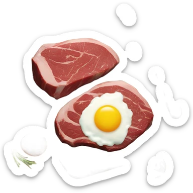 Steak on a Cutting board with runny eggs sticker
