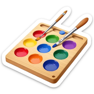 brush and paint palette, isomeric view sticker