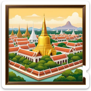 ​Cinematic Realistic Nakhon Pathom, Thailand, depicted as a historic cityscape dominated by the iconic Phra Pathom Chedi, surrounded by lush gardens, bustling local markets, and traditional Thai architecture, bathed in warm golden light and rendered with rich textures that capture its cultural and historical significance, sticker