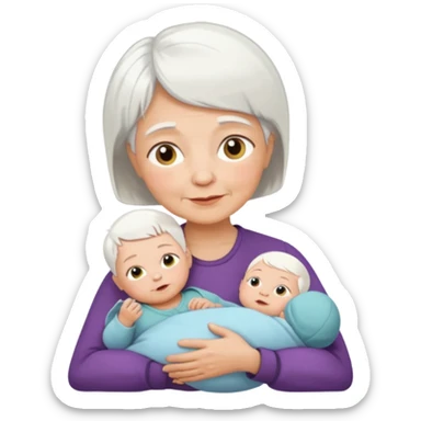 grandmother with short hair white and newborn baby   sticker
