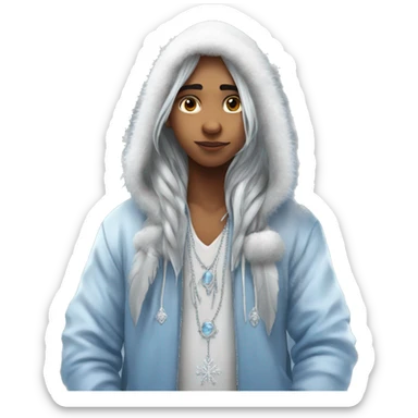 big wings, hood, silver, feather, icy ,snowflake, Beautiful, fairy, long hair sticker