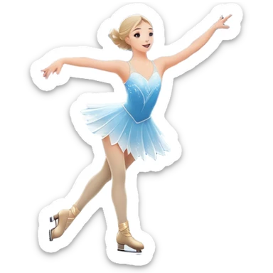 An icon showing a graceful figure skater performing a spin on the ice in a grand ice palace. The rink is illuminated by soft light beams, with cheering spectators in the stands. Snowflakes gently fall, adding to the magical atmosphere. Transparent background highlights elegance and artistry. sticker