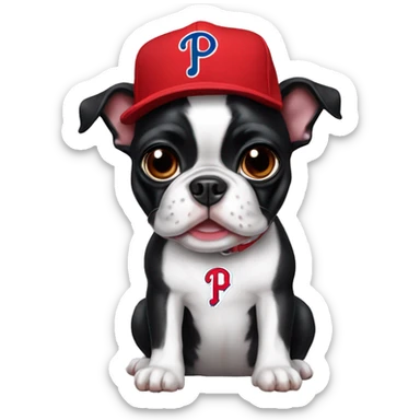 Boston terrier wearing a Philadelphia Phillies cap sticker