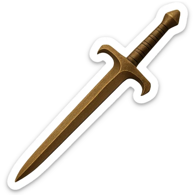 Transform this bronze 2h sword into a bronze longsword: make the blade slimmer and slightly shorter, but keep the handle proportional and not oversized. Maintain the realistic metallic and worn bronze look in the style of emoji. Transparent background. sticker
