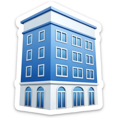 blue and white building from an up left angle sticker