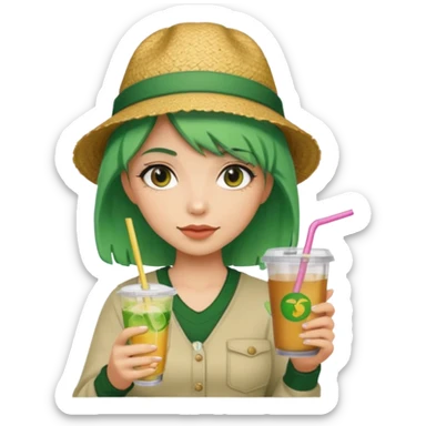  tatoo girl Drink holders with hat green hair  sticker
