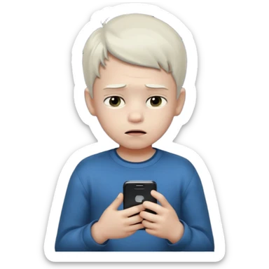 un niño de entre 3 - 10 años jugando con su celular, cansado en una habitacion apagada, el niño tiene piel blanca

 sticker
