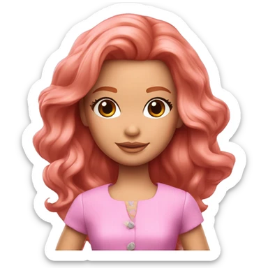 Fait une barbie avec un haut rose des tâches de rousseurs et des cheveux roux  sticker