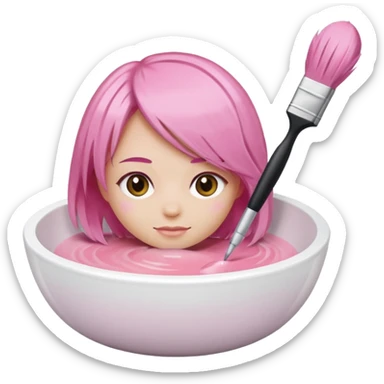 bowl of pastel pink hair dye with a brush beside it, iOS Apple emoji style sticker