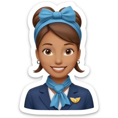  flight attendant, Light Brown skin, brown hair in one bun, neck scarf sticker
