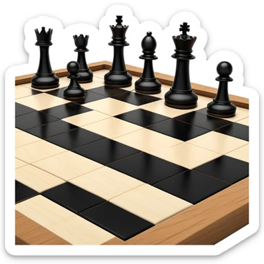 A chessboard with a few strategically placed pieces, including a king, queen, and pawns. The scene highlights the classic black and white squares of the board, emphasizing strategy and thoughtfulness in the game of chess. sticker