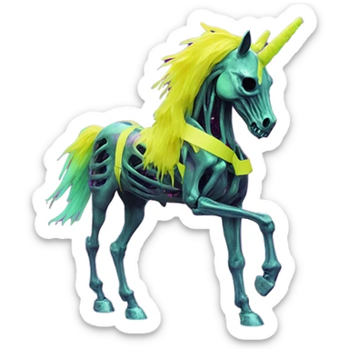 .Zombie_ Vaporwave black holographic oilslick zombie unicorn yellow caution tape graffiti Pegasus  broken skeleton  sticker