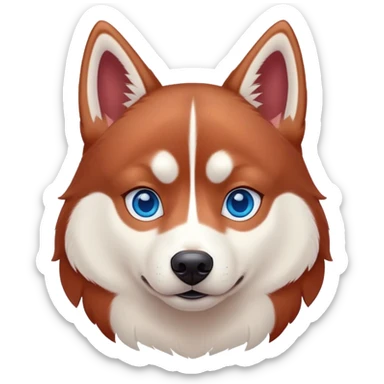 Disney-style red Siberian husky with blue eyes, cute sticker