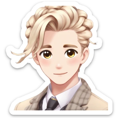 Gorgeous romantic hot attractive anime style modern gentlemanly anime shojo guy with pretty braided  ponytail hair and colorful eyes and blushing face aesthetic trending style  pastelcore cottagecore kawaiicore sticker